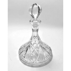 Gorham Lead Crystal Decanter Fan & Diamond Cut w/ Stopper 10.5"